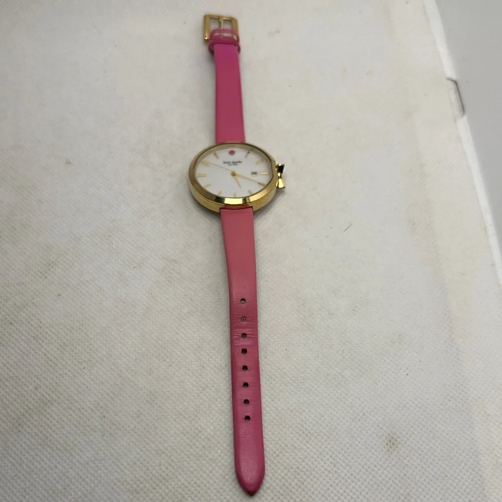 Kate Spade Park Row Watch Gold-tone Case Mother of Pearl Dial Pink Leather Band - Picture 3 of 10